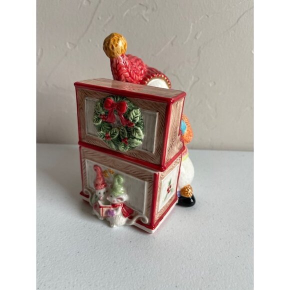 Fitz and Floyd Snowman Jamboree Piano Playing Candy Jar Trinket Lidded Box 2004 - Picture 2 of 7